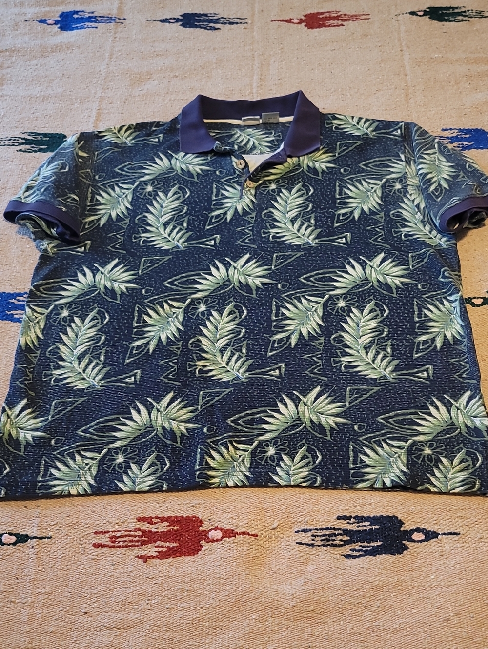OP Sport Mens Navy Tropical Hawaiian Print Polo Shirt
